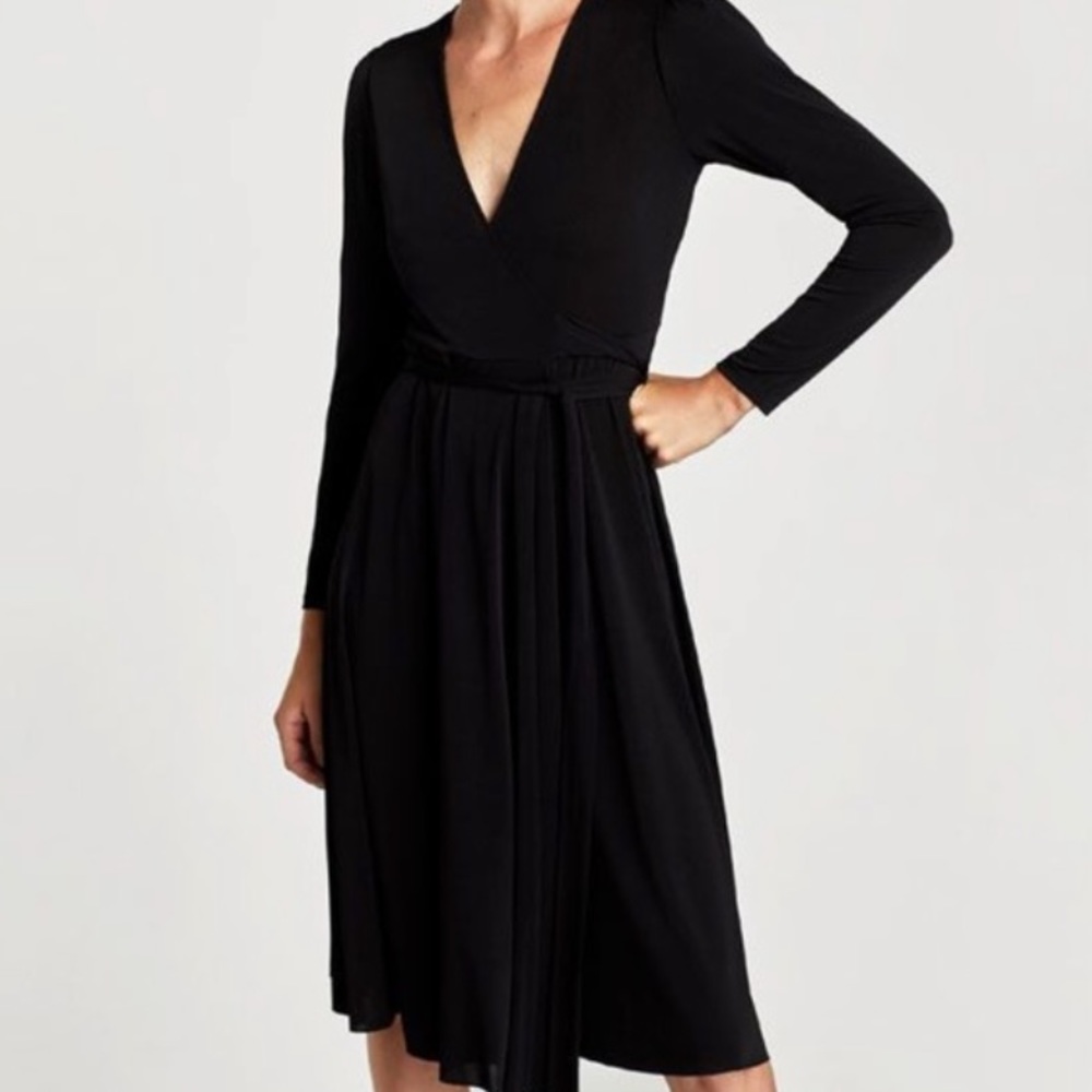 Zara Black Tie Long Sleeve Dress